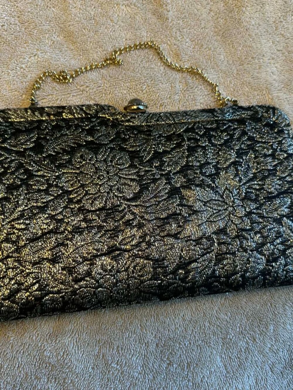 Vintage Style Gold And Silver Flowered Clutch Purse Rhinestone Clasp Evening Bag